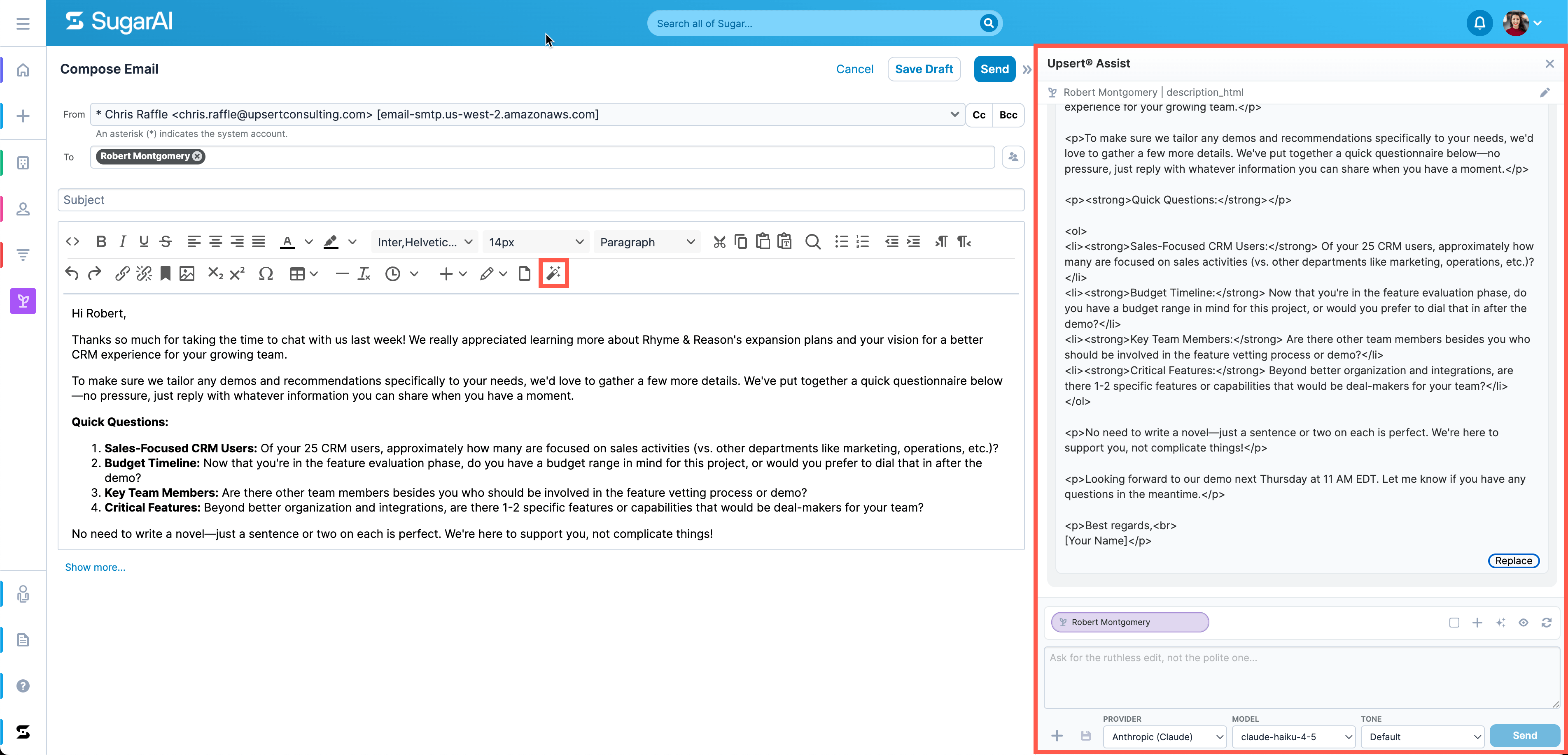 Upsert® Assist Email Compose