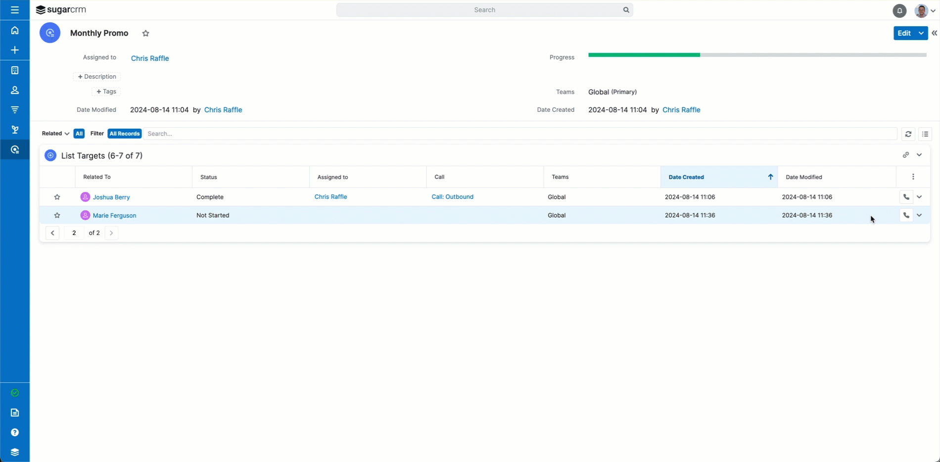 Animated GIF of a user initiating an outbound campaign call, completing the call, and loading the next call within the Upsert Engage interface