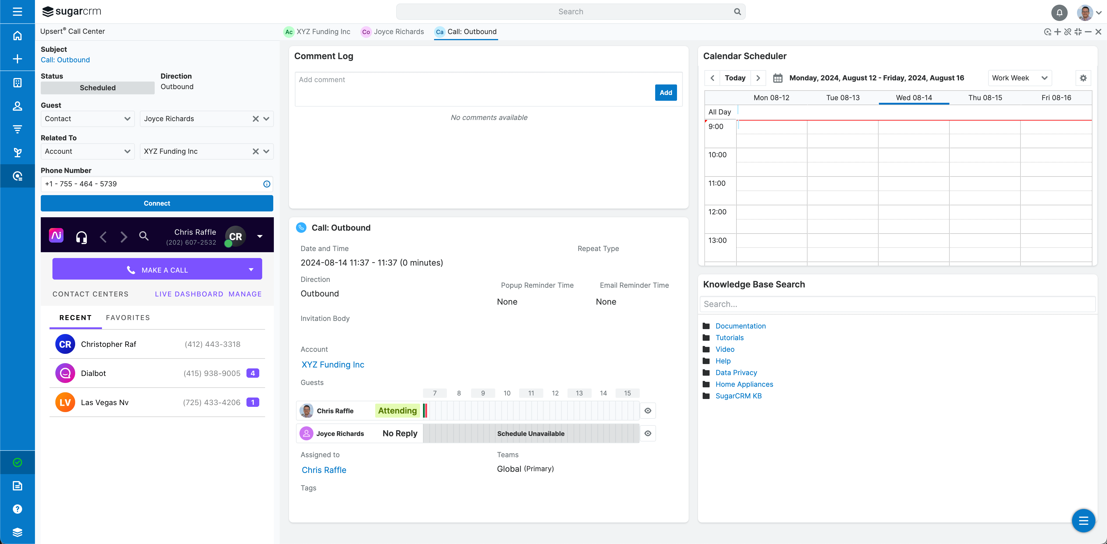 Upsert Engage user experience when preparing for an outbound phone call