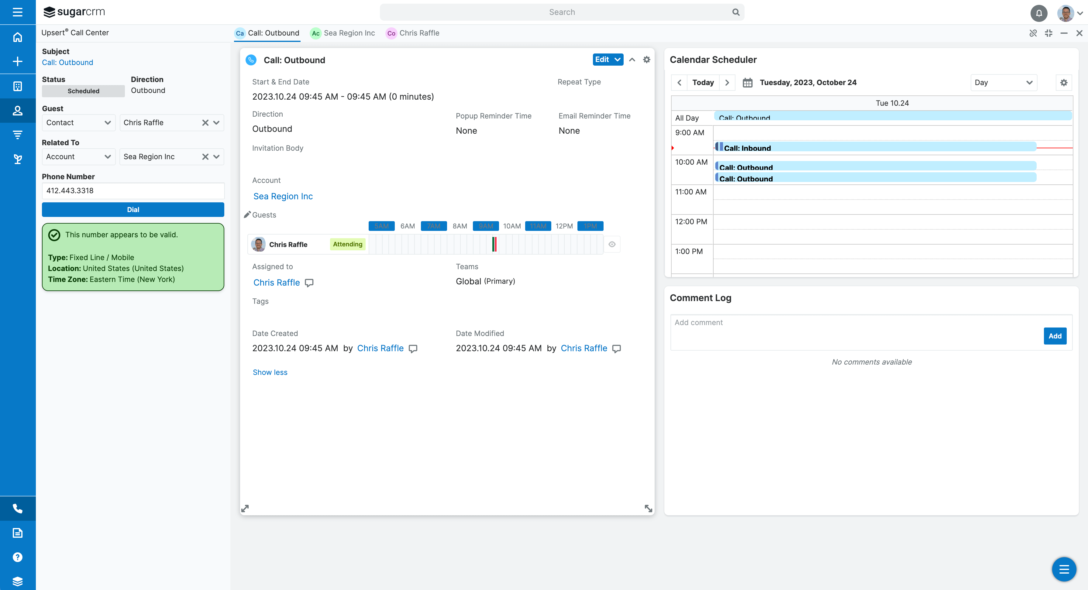 Upsert Engage user experience when preparing for an outbound phone call