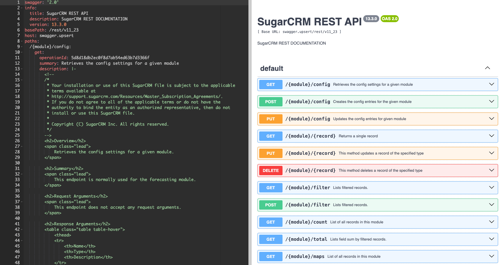 Swagger File for SugarCRM